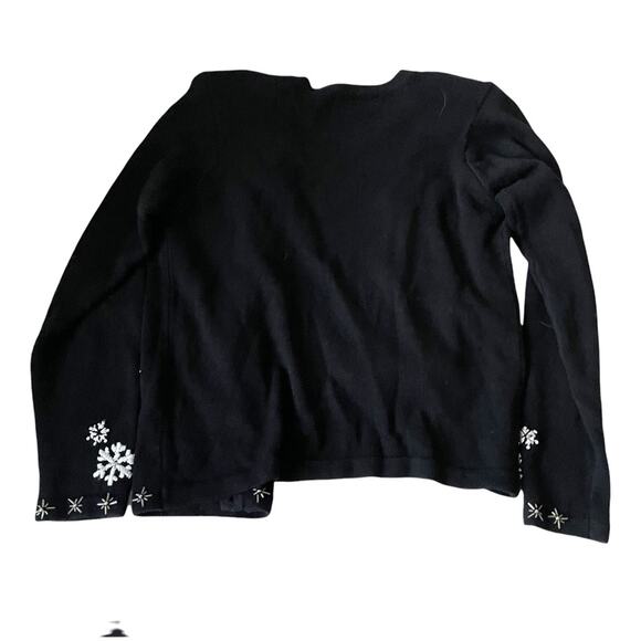 Vintage 1990s Arriviste Snowflake Cardigan Sweater Beaded Embroidered Black S - Picture 4 of 12